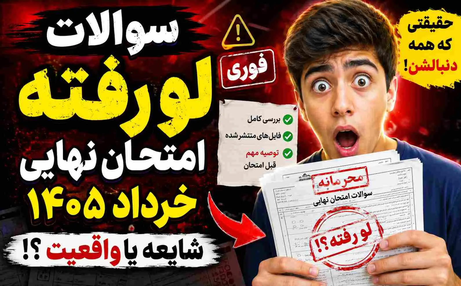 سوالات لو رفته امتحان نهایی خرداد 1405 | حقیقتی که همه دانش‌آموزها دنبالشن!
