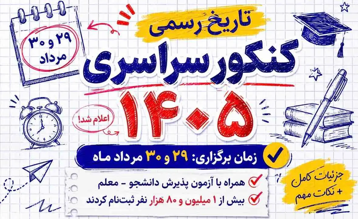 تاریخ کنکور سراسری 1405 اعلام شد | زمان برگزاری کنکور مرداد 1405 + جزئیات کامل