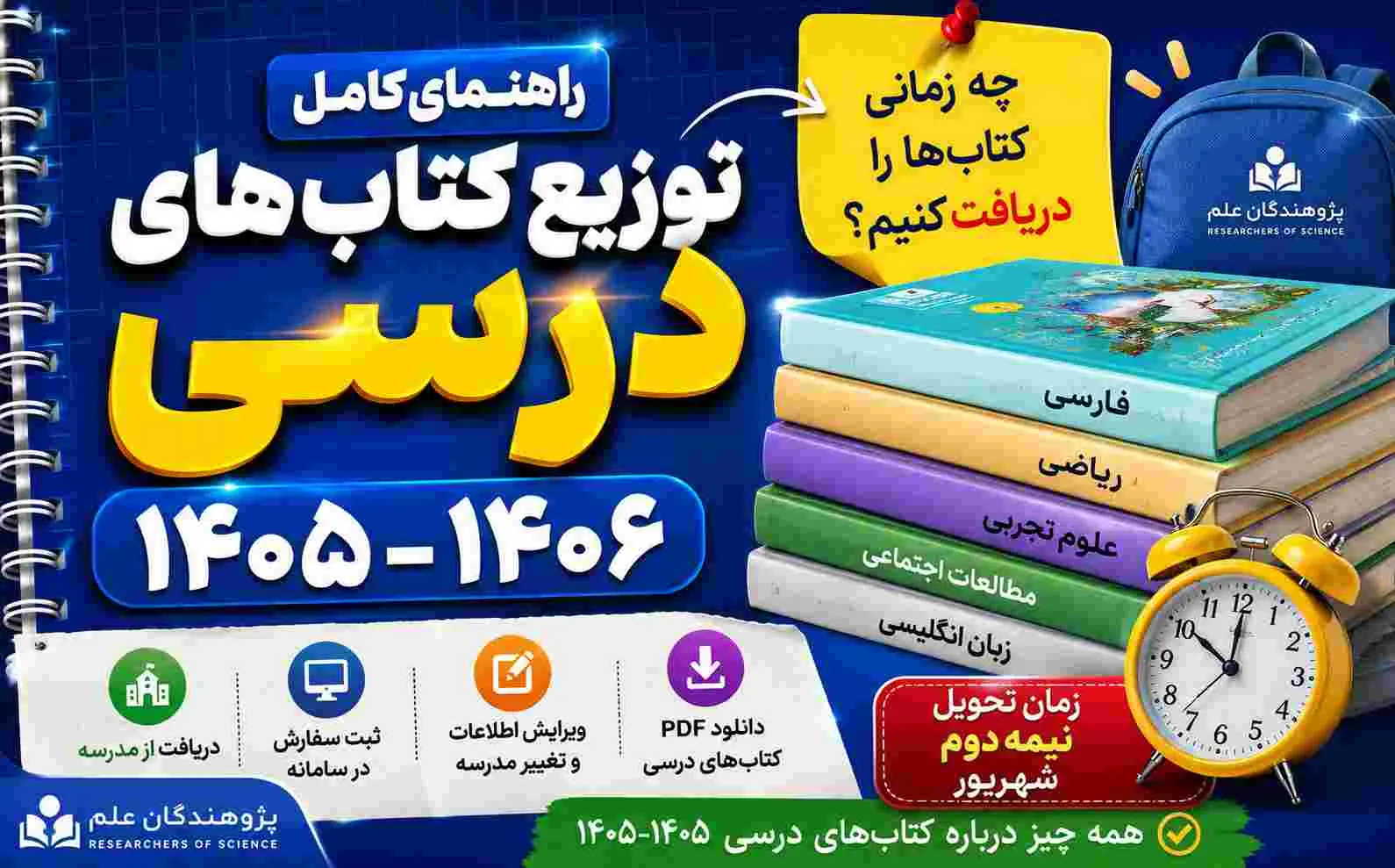 راهنمای کامل توزیع کتاب‌های درسی 1405–1406 | زمان تحویل، ثبت سفارش، قیمت و پاسخ به سوالات متداول